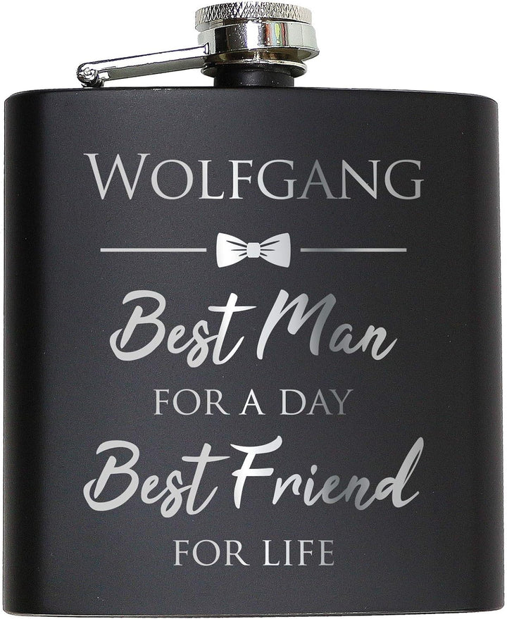Best Man Flachmann Schwarz mit persönlicher Gravur Geschenk Bester Trauzeuge Best Friend Groomsmen M