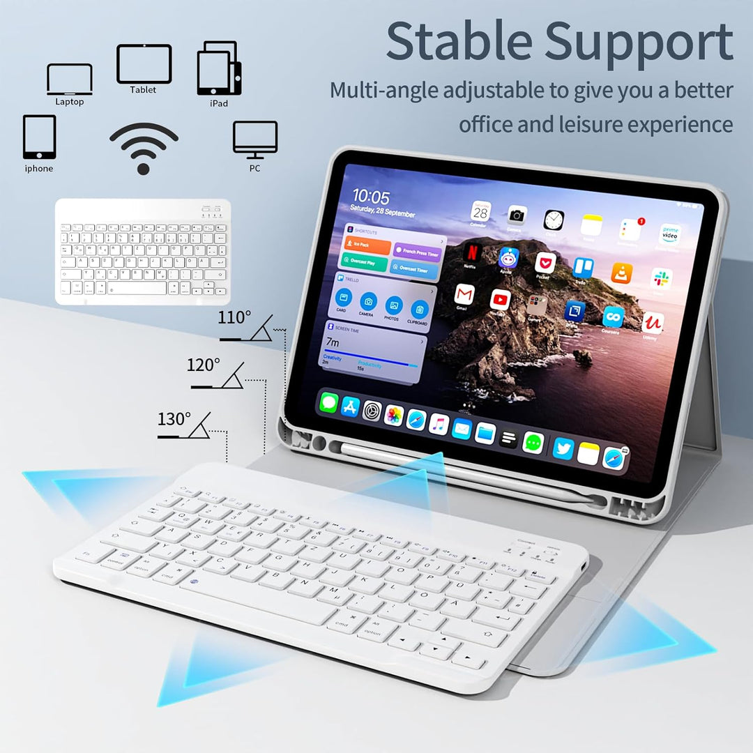 Hülle mit Tastatur für iPad (A16) 10/11 Generation, 10.9/11 Zoll, (2022/2025), Soft TPU Rückseite Ge