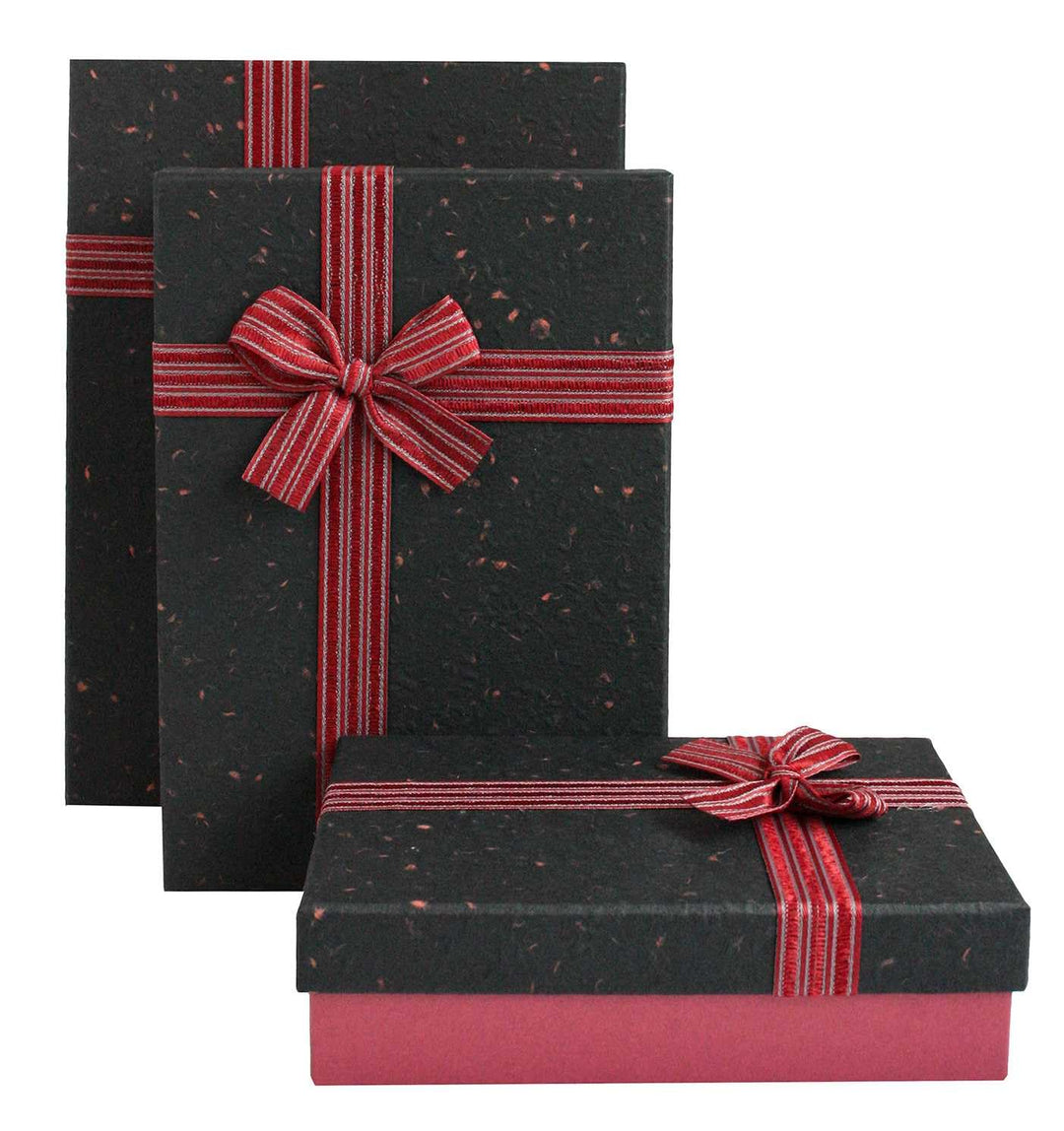 Emartbuy Set mit 3 starren Geschenkboxen, strukturierte burgunderrote Box mit schwarzem Deckel, gest