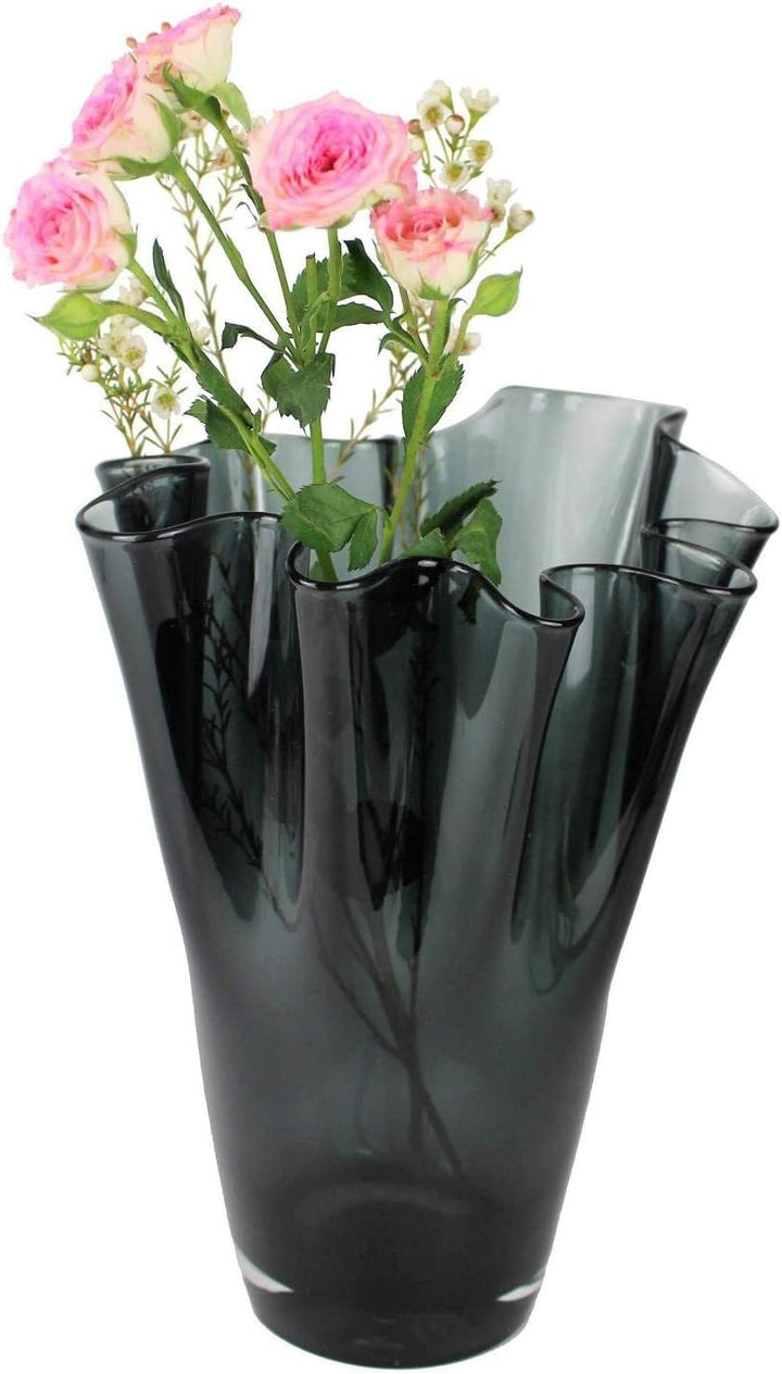 SIGNATURE HOME COLLECTION Glasvase mundgeblasen Dekovase Blumenvase grau, Glas, Rauchgrau, 21 x 21 x