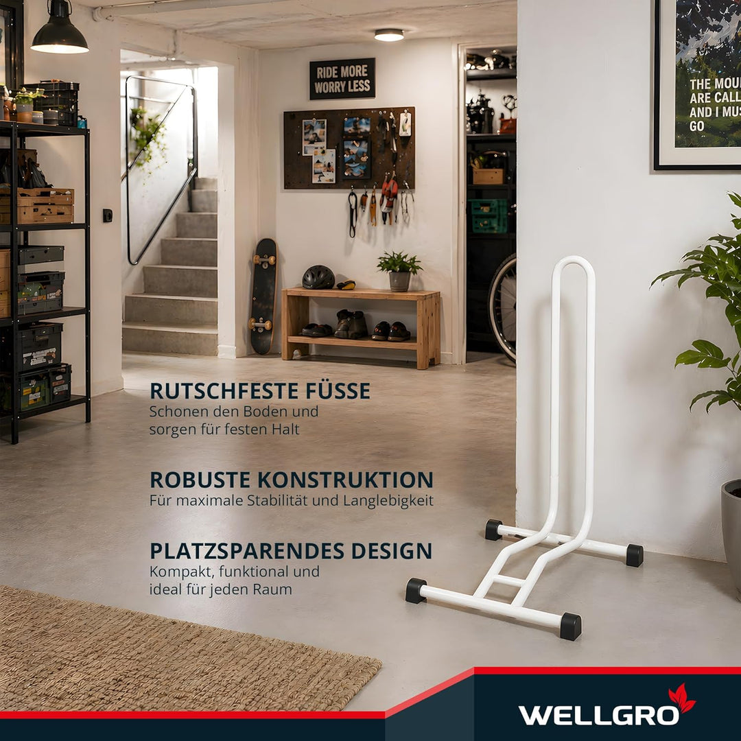 2 x WELLGRO® Fahrradständer - Stahl, sicherer Stand - Farbe weiss