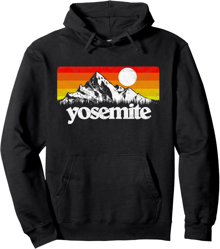 Vintage Yosemite National Park Retro Mountains & Sun Graphic Pullover Hoodie