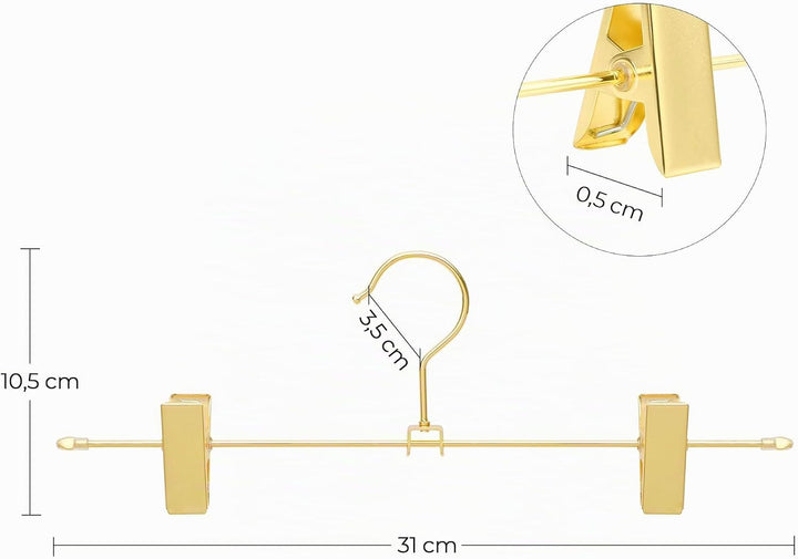 SONGMICS Hosenbügel aus Metall, 10 Stück, Kleiderbügel, 31 cm, mit 2 rutschfesten Clips, für Röcke,