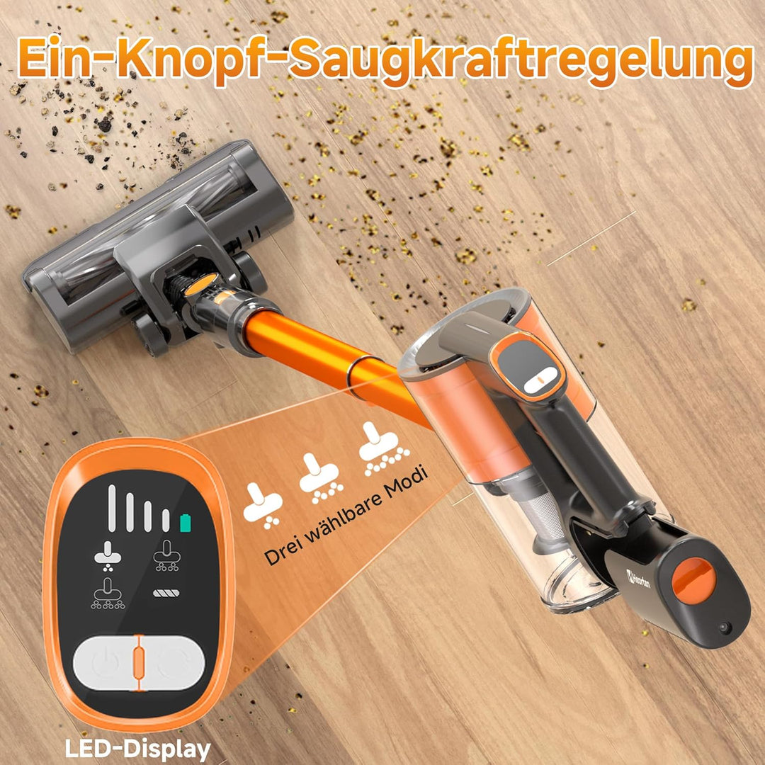 Hearten Akku Staubsauger Kabellos mit LED Display, Leise, 3 Betriebsarten, Kabelloser Staubsauger mi