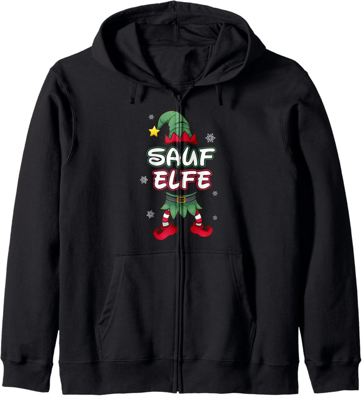 Sauf Elfe Weihnachtsoutfit Partnerlook Geschenk Weihnachten Kapuzenjacke
