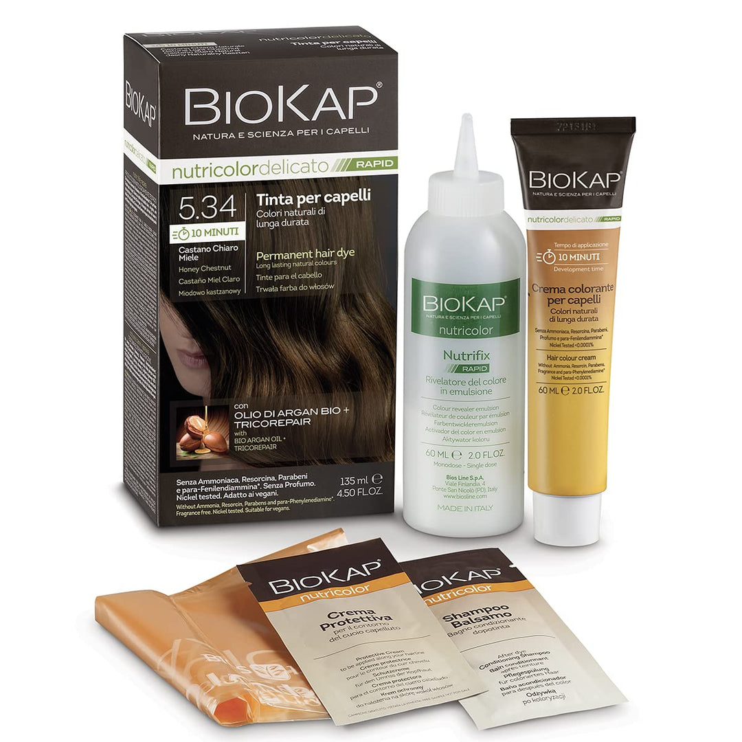 BIOKAP RAPID Permanente Haarfarbe 5.34 Honig Kastanienbraun | NUR 10 MINUTEN EINWIRKZEIT | Bio Argan