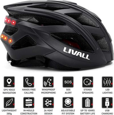 Livall BH60SEPLUS 2018 Smart-Bike-Bluetooth-Helm mit kabelloser Lenkerfernbedienung, Schwarz