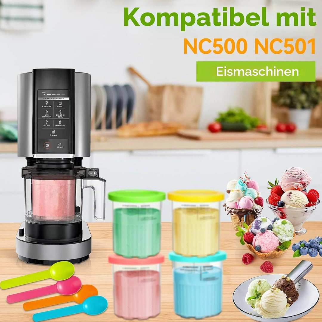 4 Stück Creami Behälter für die Ninja Creami Eismaschine,Eisbehälter für Speiseeis,Eisbehälter Mit D