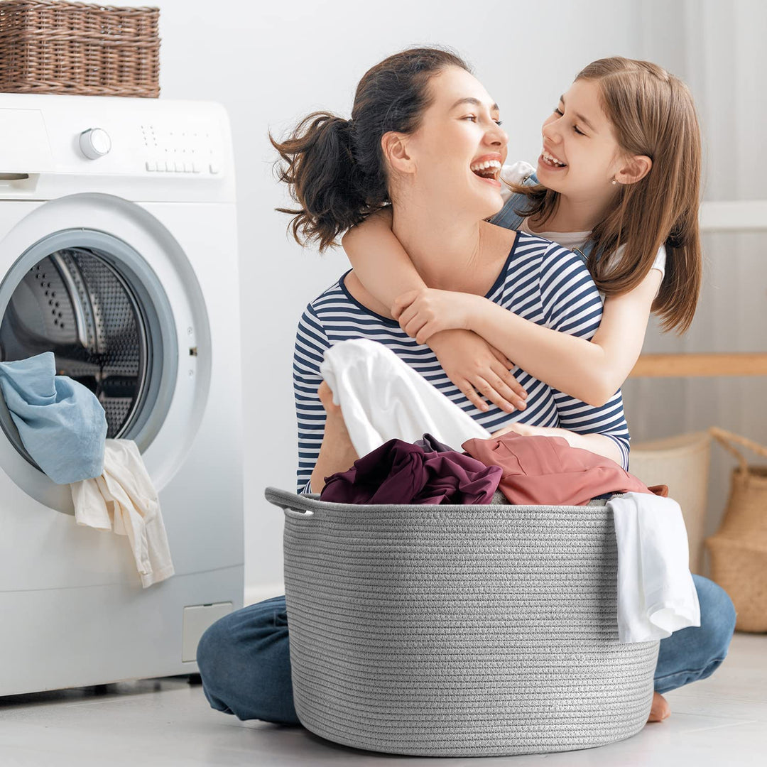 Maliton Wäschekorb - Aufbewahrungskorb für Kleidung, Bettwäsche, Gross D50 x H33 CM, Faltbar Mit 4 T