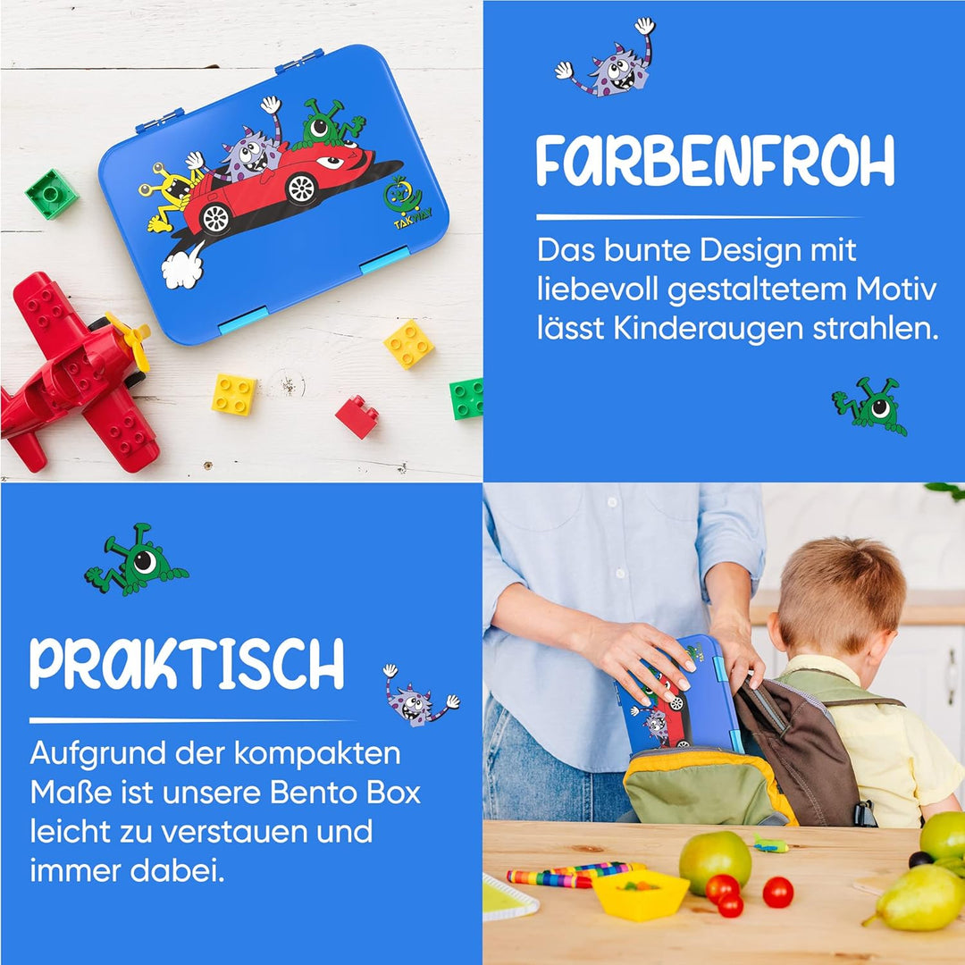 TAKWAY Brotdose Kinder mit Fächern 4+2 - robust & kinderfreundlich - Bento Box Lunchbox für KiTa Sch
