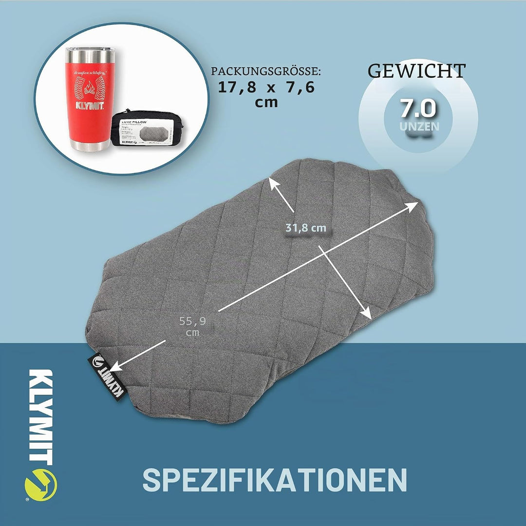 Klymit Luxe Kissen, Grau, 1 Stück (1 Stück)