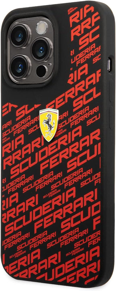 Ferrari Handyhülle für iPhone 14 Pro in Schwarz bedruckt Scuderia, Flüssigsilikon, glatte & kratzfes