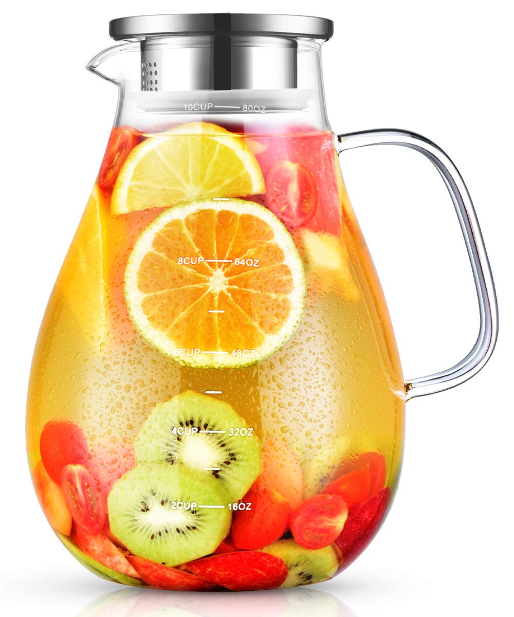 Glaskaraffe, veecom 2.4L Karaffe, Wasserkaraffe mit Deckel, Glaskaraffe mit Deckel, Borosilikatglas