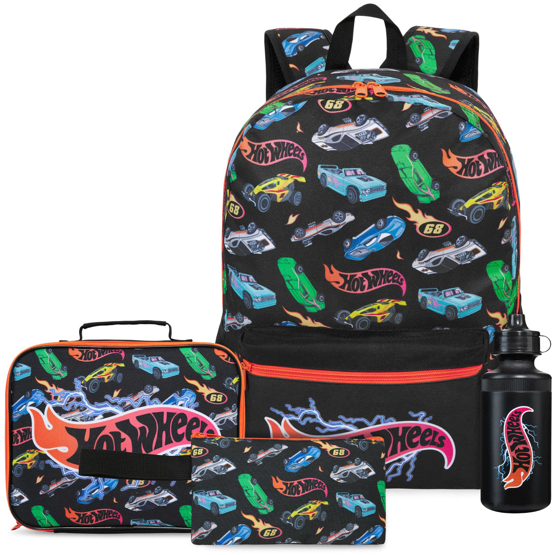 Get Trend Hot Wheels Rucksack Kinder 4er Set, Kinderrucksack mit Federmäppchen, Isolierte Lunchtasch