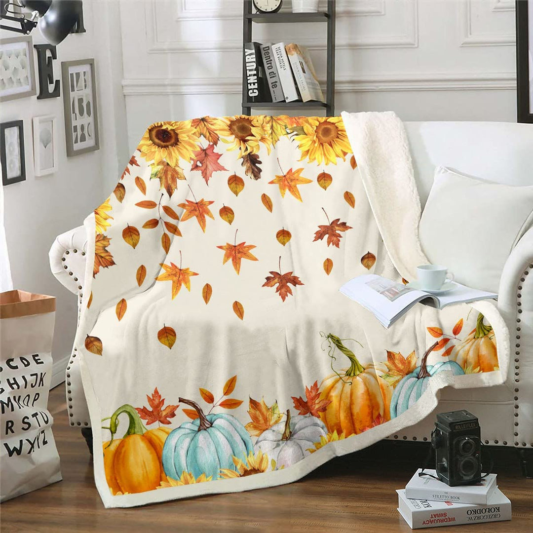 Homewish Herbst Kürbis Decke für Zuhause 75 x 100 Thanksgiving Erntezeit Dekor Sherpa Decke Herbst A