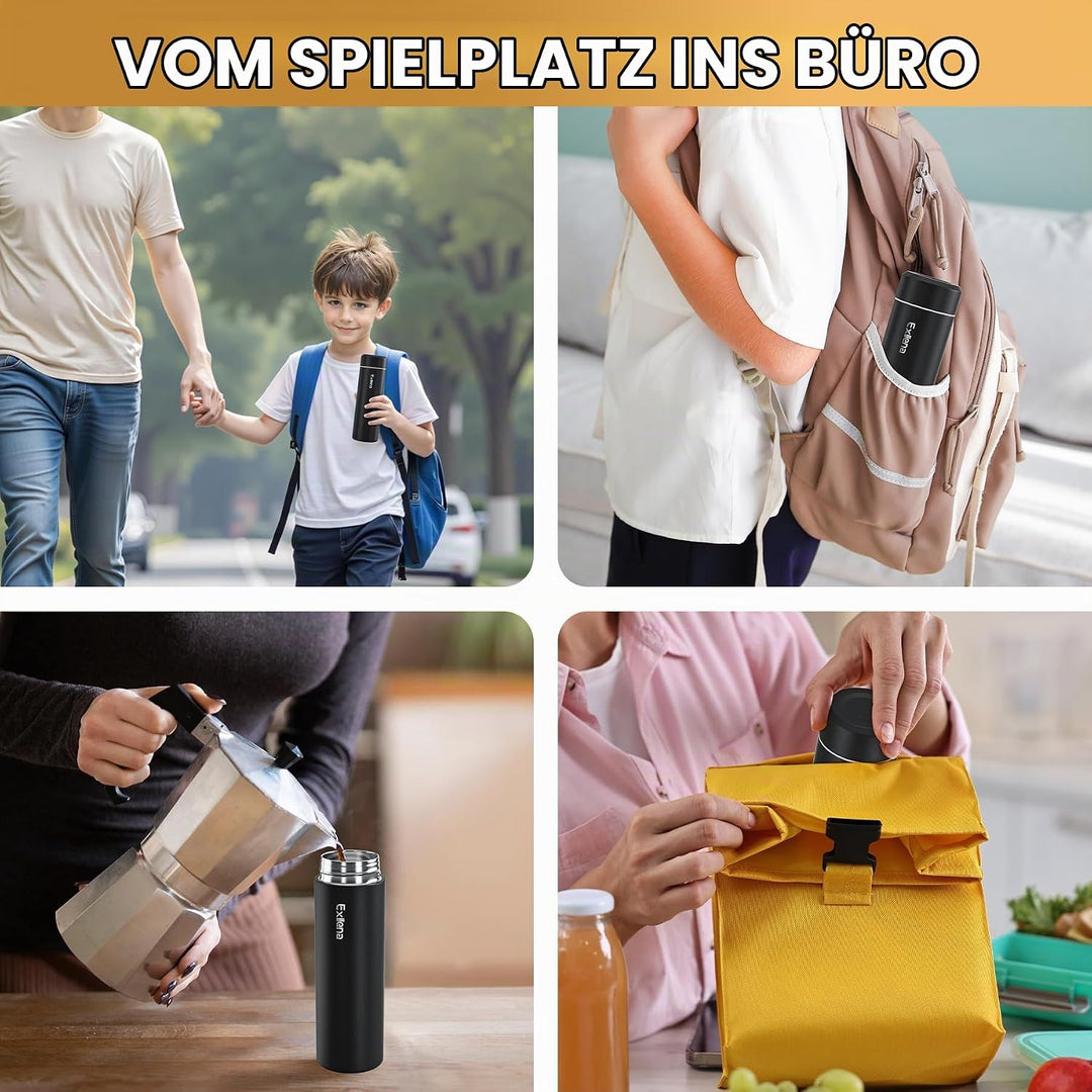 【Upgrade-Version】Exllena Mini Thermosflasche 350ml mit Edelstahl-Deckel, Trinkflasche Klein Doppelwa