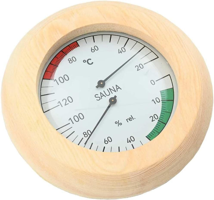 Sauna Zubehör Set 4 pcs Braun massives Kiefernholz Hanf 4L Eimer Schöpfkelle Thermo Hygrometer Sandu