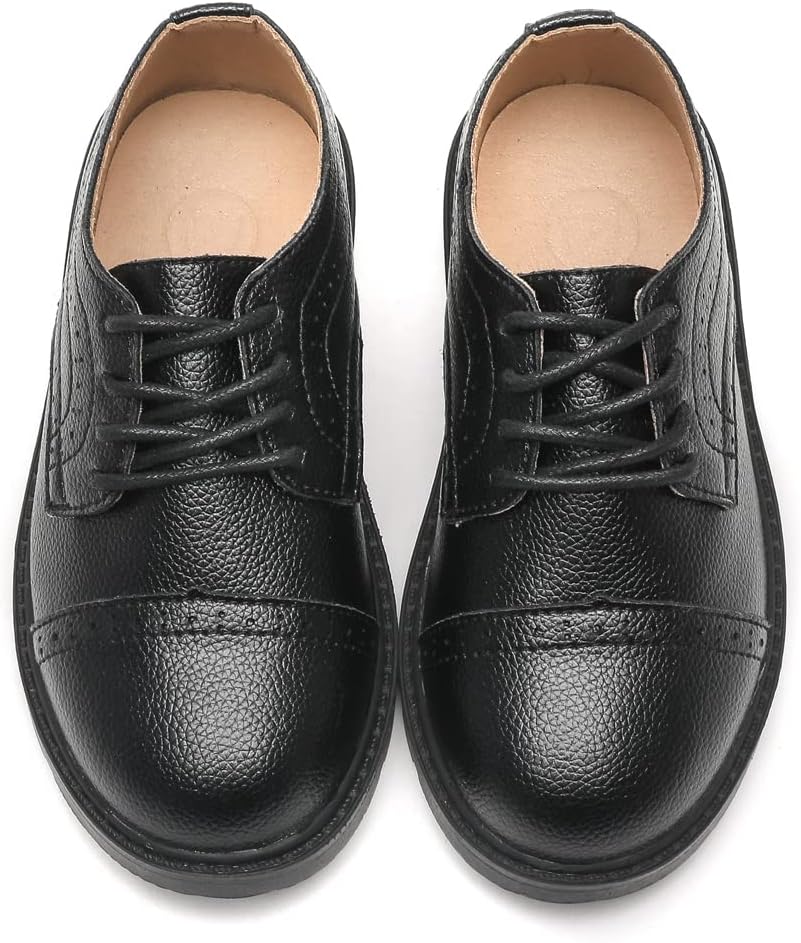DADAWEN Jungen Anzugschuhe Schule Uniformschuhe Schnürhalbschuhe 25 EU Schwarz, 25 EU Schwarz