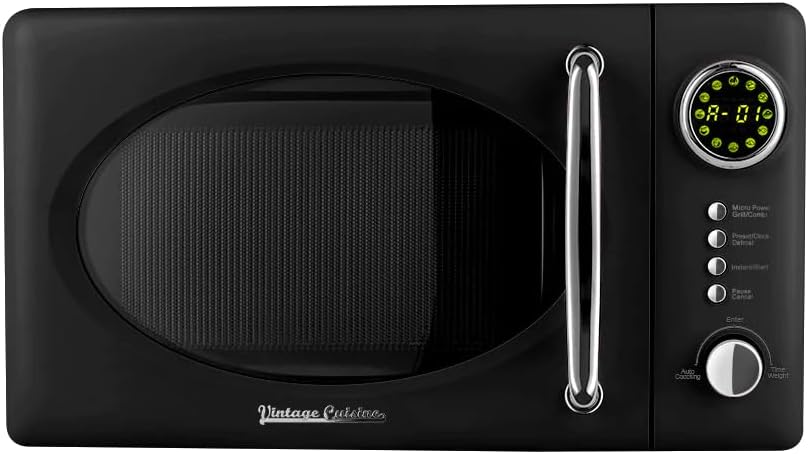 Vintage Cuisine Retro-Mikrowelle mit Display, 700W, 16L, Grillfunktion, Abtaufunktion, Metall, Glas-