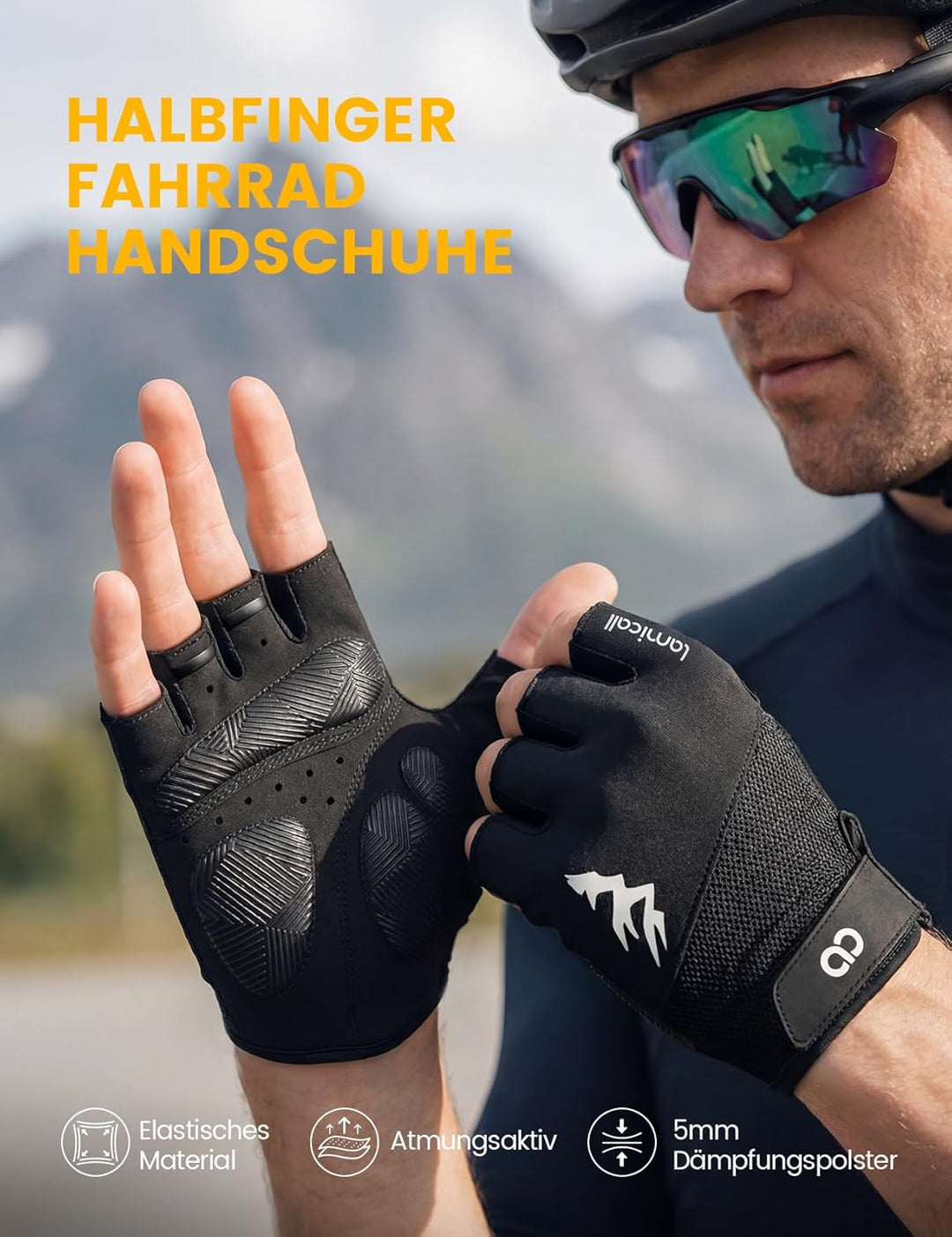 Lamicall Fahrradhandschuhe Herren & Damen, Fitness Handschuhe - [Stossdämpfend & Atmungsaktiv] Halbf