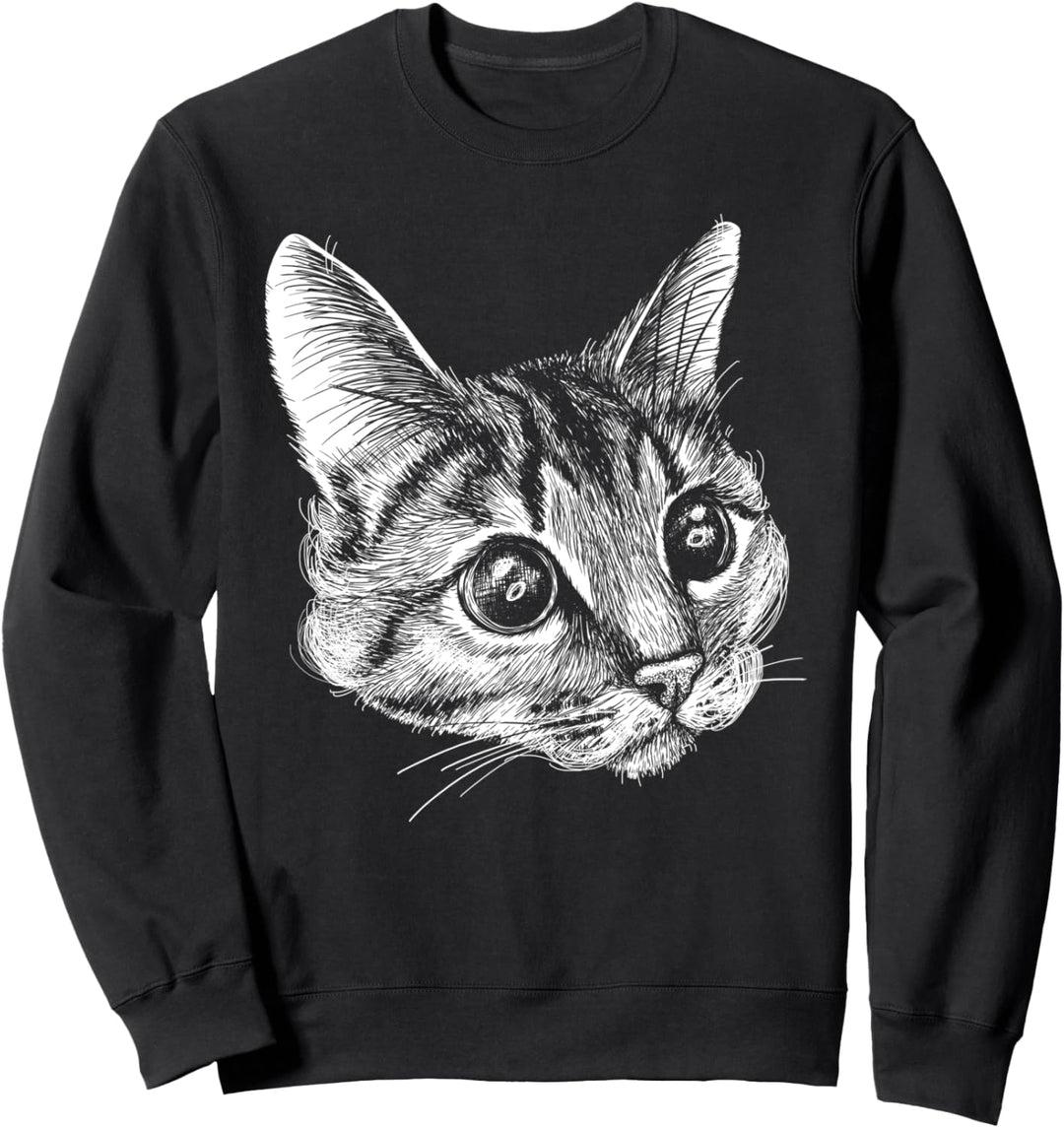 Katzengesicht mit grossen Augen, Zeichenstil Sweatshirt
