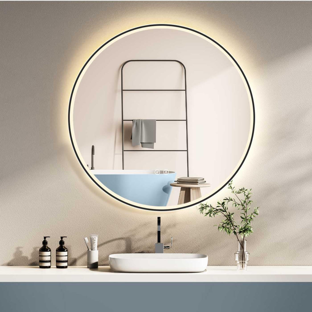 HOKO® Badezimmerspiegel mit LED Beleuchtung aussen, LED Spiegel München 50x70cm, waagerecht und senk