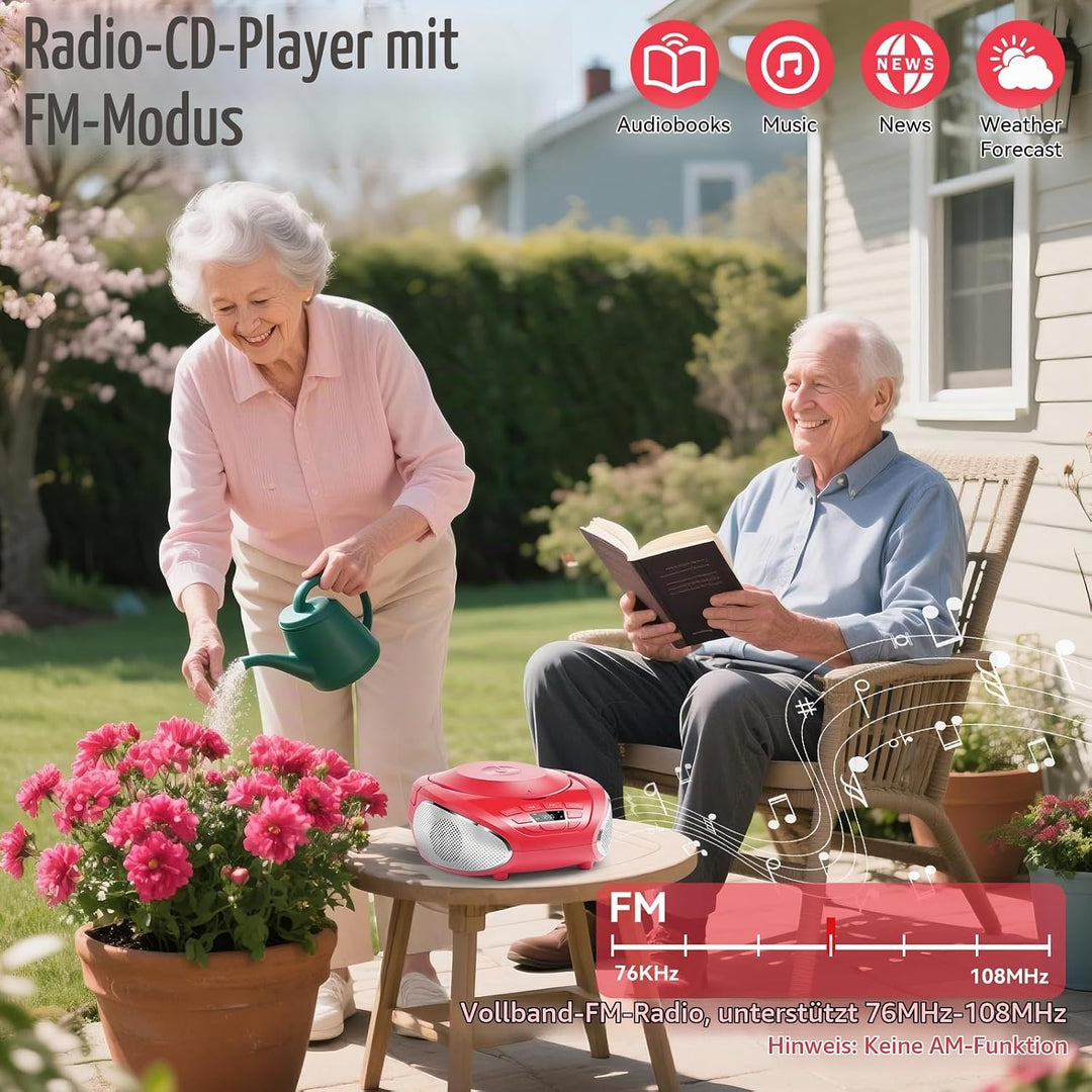 Gueray CD Player Tragbar Boombox Radio mit CD-Player CD Spieler mit Lautsprecher Display Unterstützu