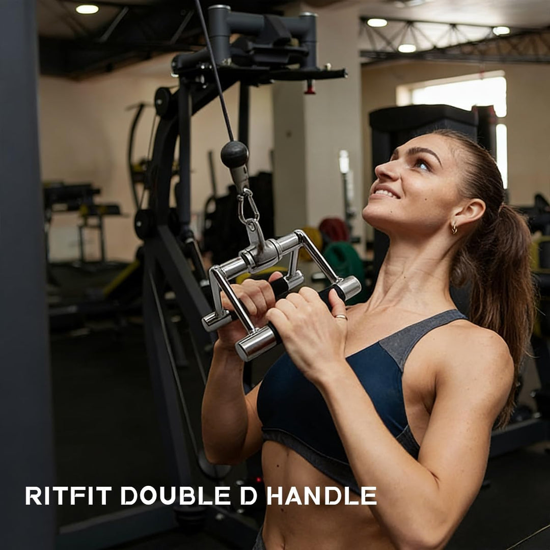 RitFit 4 TLG. Kabelmaschinen-Zubehör Set, LAT Pulldown Zubehör | inkl. V-Bar, Trizepsseil, Doppel-D-