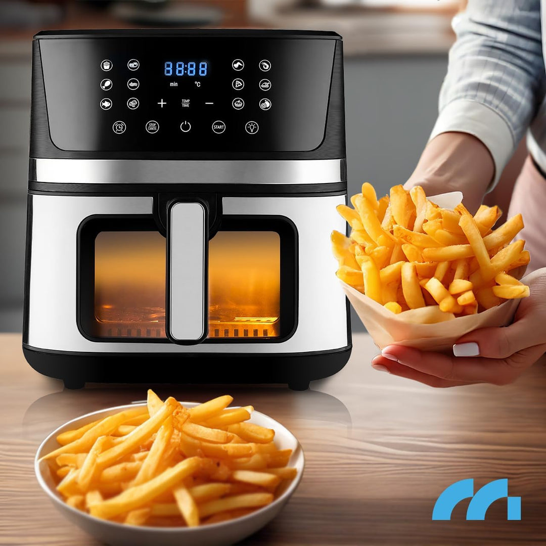MalTec Heissluftfritteuse fettfrei AirFryer1800W-7L Gross Vorschaufenster 12 Programme Schwarz LED-T