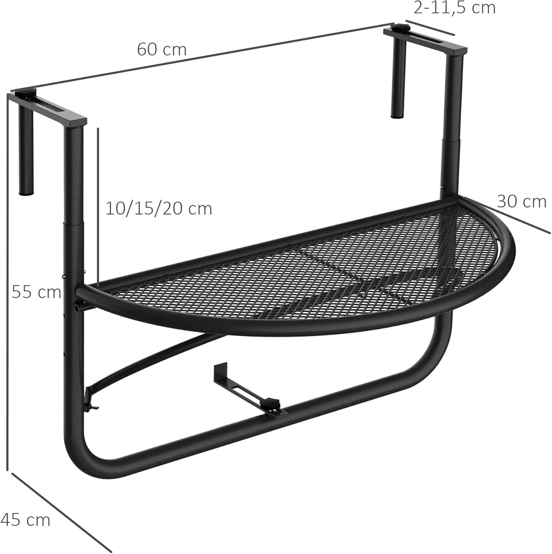 Outsunny Balkonhängetisch Hängetisch Gartentisch höhenverstellbar halbrund Ø30 cm Terrasse Metall We