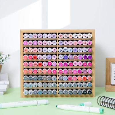 Ohuhu Bambus-Marker-Organizer, Holz Desktop Aufbewahrung für 126 Markerstifte Stifte Bleistifte Kuns