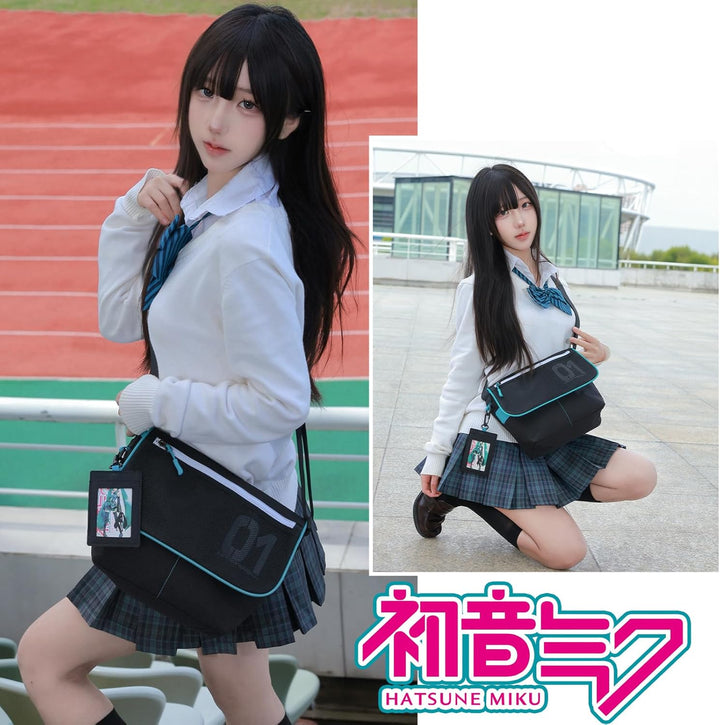 FIREFIRST Hatsune Miku & Kagamine Rin Lens Crossbody Messenger Schultertasche Türkis W33×H23×D13（cm）
