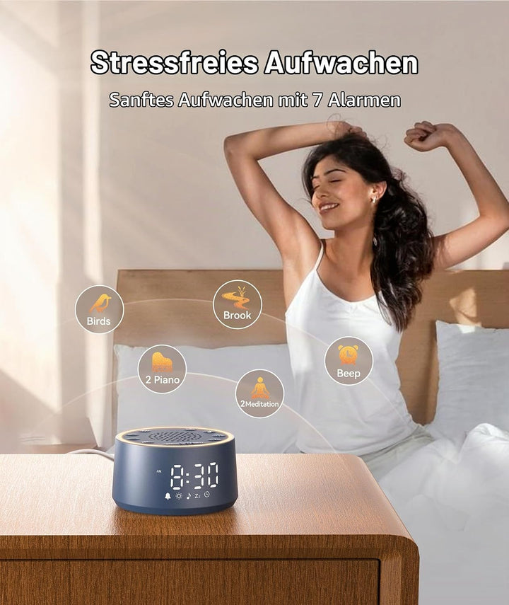 Dreamegg Sound Machine &amp; Wecker – Weissrauschgerät mit 7 Wecktönen, Dimmbarem Nachtlicht (0-100%), f