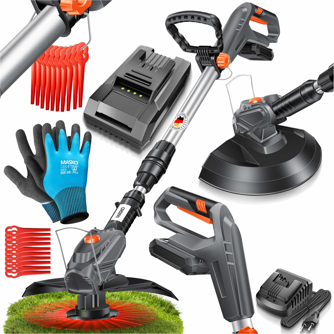 MASKO® Akku-Rasentrimmer mit 20 V Li-Akku, 2,0 Ah Akku und Ladegerät, Motorsense 26 cm Schnittkreis,