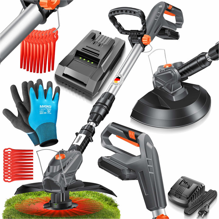 MASKO® Akku-Rasentrimmer mit 20 V Li-Akku, 2,0 Ah Akku und Ladegerät, Motorsense 26 cm Schnittkreis,