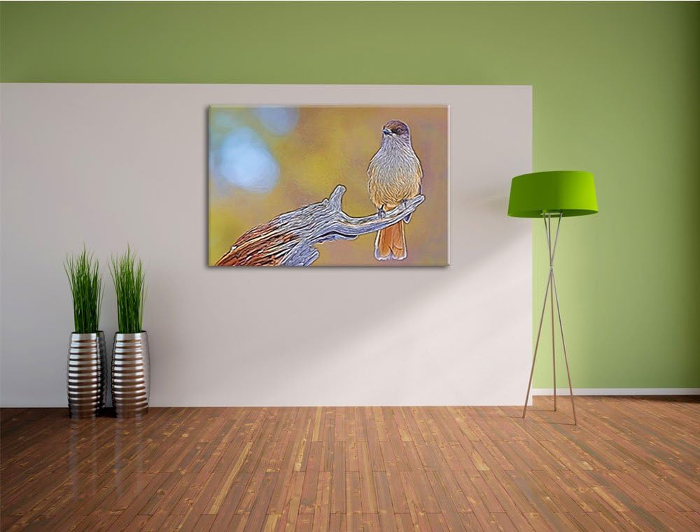 kleiner Vogel auf Ast Spezial Format: 100x70 cm auf Leinwand, XXL riesige Bilder fertig gerahmt mit