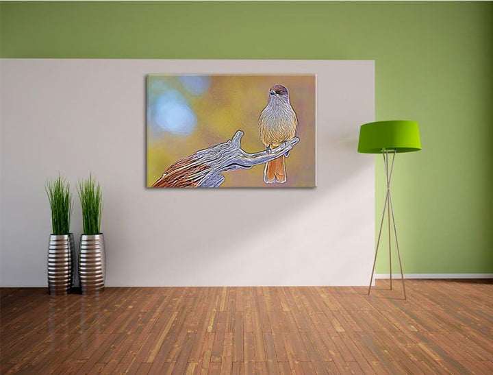 kleiner Vogel auf Ast Spezial Format: 100x70 cm auf Leinwand, XXL riesige Bilder fertig gerahmt mit