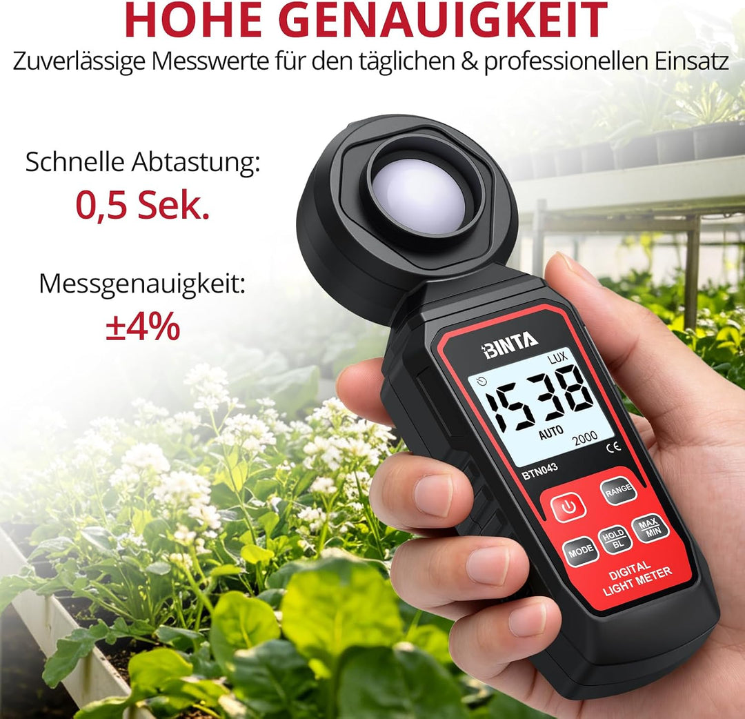 BINTA Digital Luxmeter Tragbare Belichtungsmesser Beleuchtungsstärke | Lichtmesser mit Bereich bis z