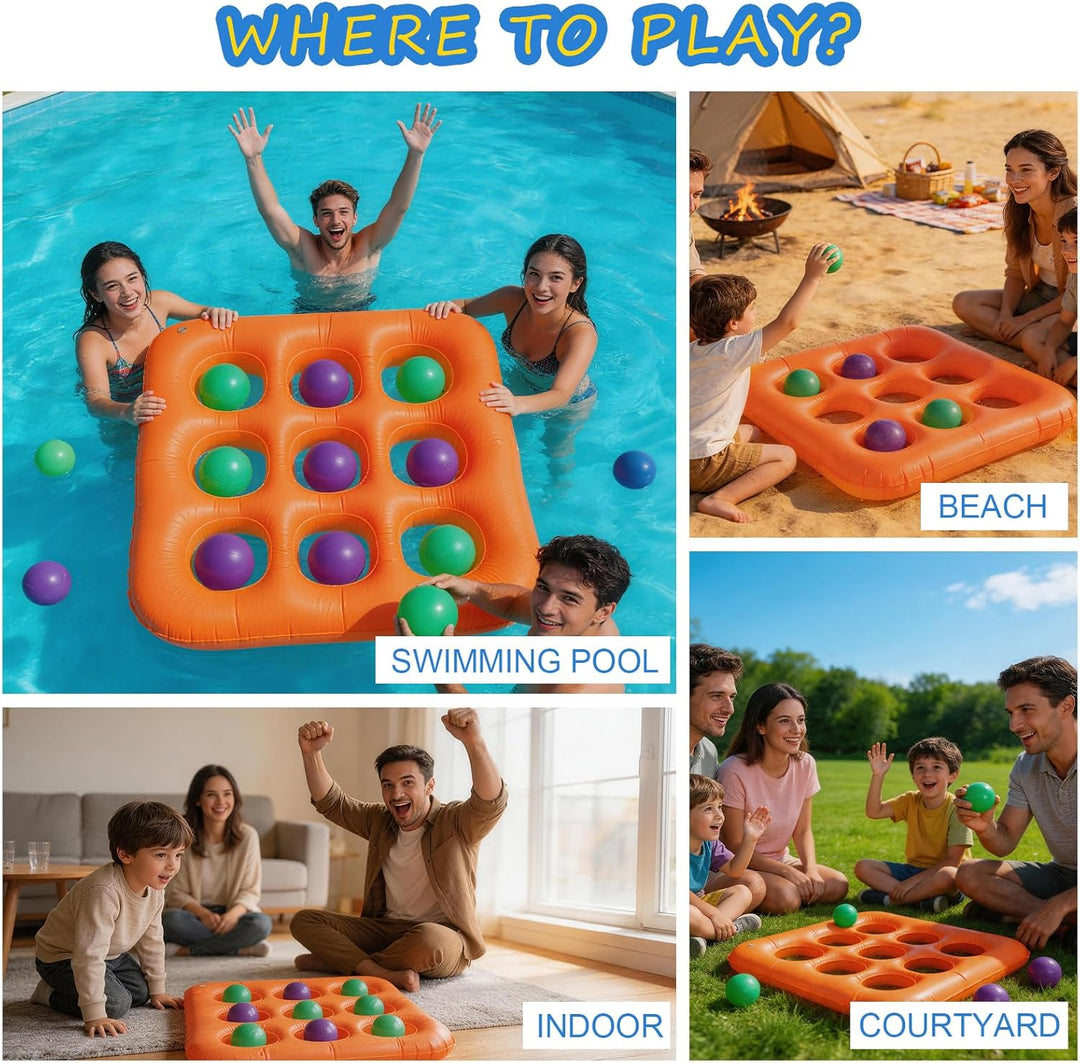 Poolspiel-Set Tic-Tac-Toe,Aufblasbares Poolspielzeug Mit 10 Bällen, Handpumpe,Wasser Schwimmender Ti