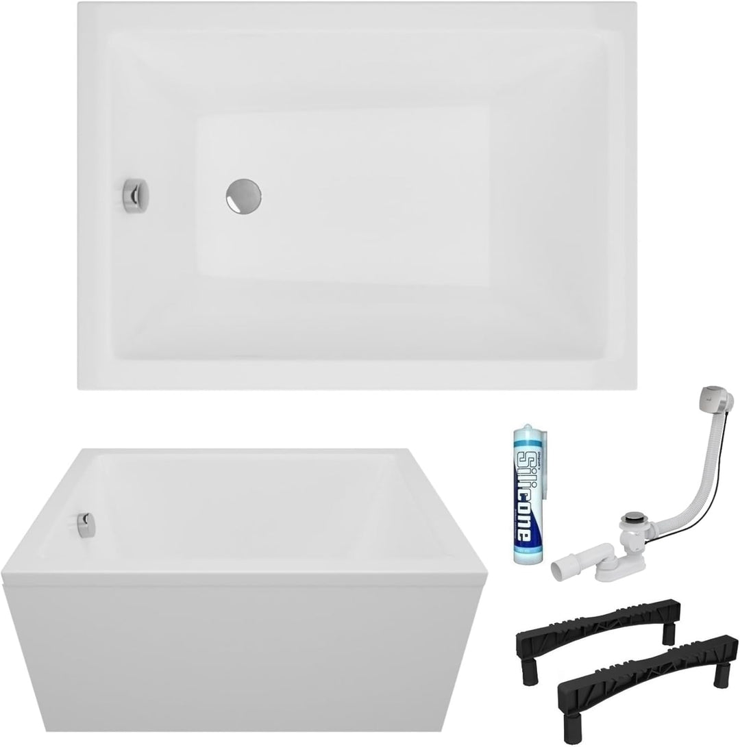 ECOLAM Badewanne Marella 100x70 cm + Schürze | raumsparend kleine moderne Wanne Rechteck Top QUALITÄ