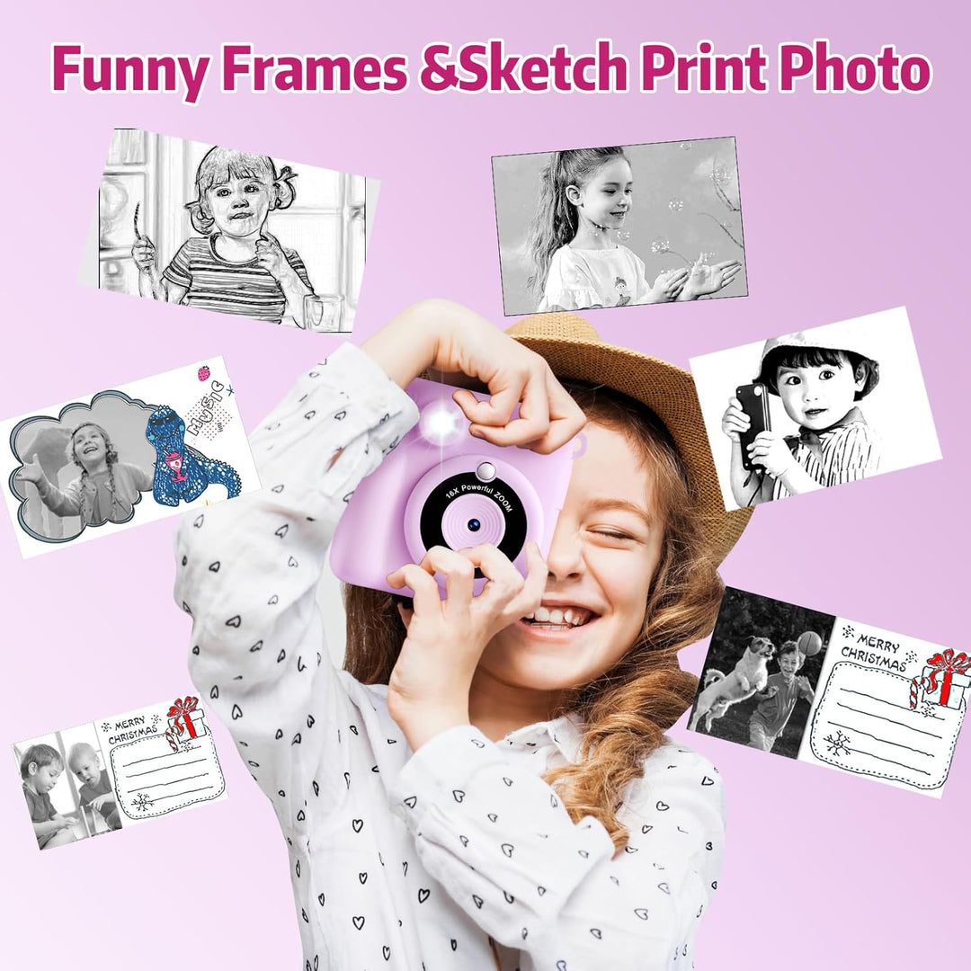 Kinderkamera, Sofortbildkamera ,1080P 2.4 Zoll Bildschirm Digitalkamera mit 16x Digitalzoom, 32GB TF