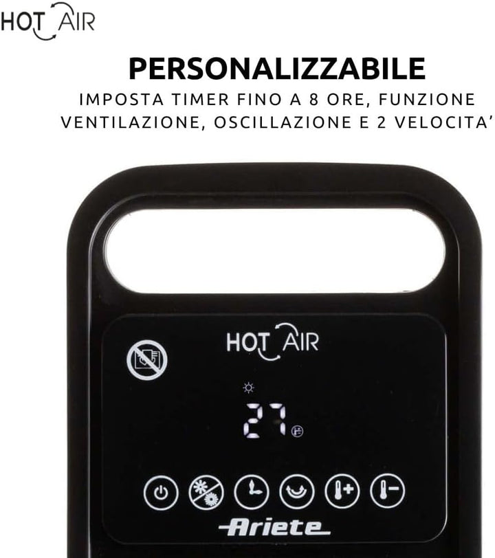 Ariete 8212 Elektrischer Turmheizer, 2000 W, Ventilationsfunktion, Oszillationsfunktion, Timer bis z