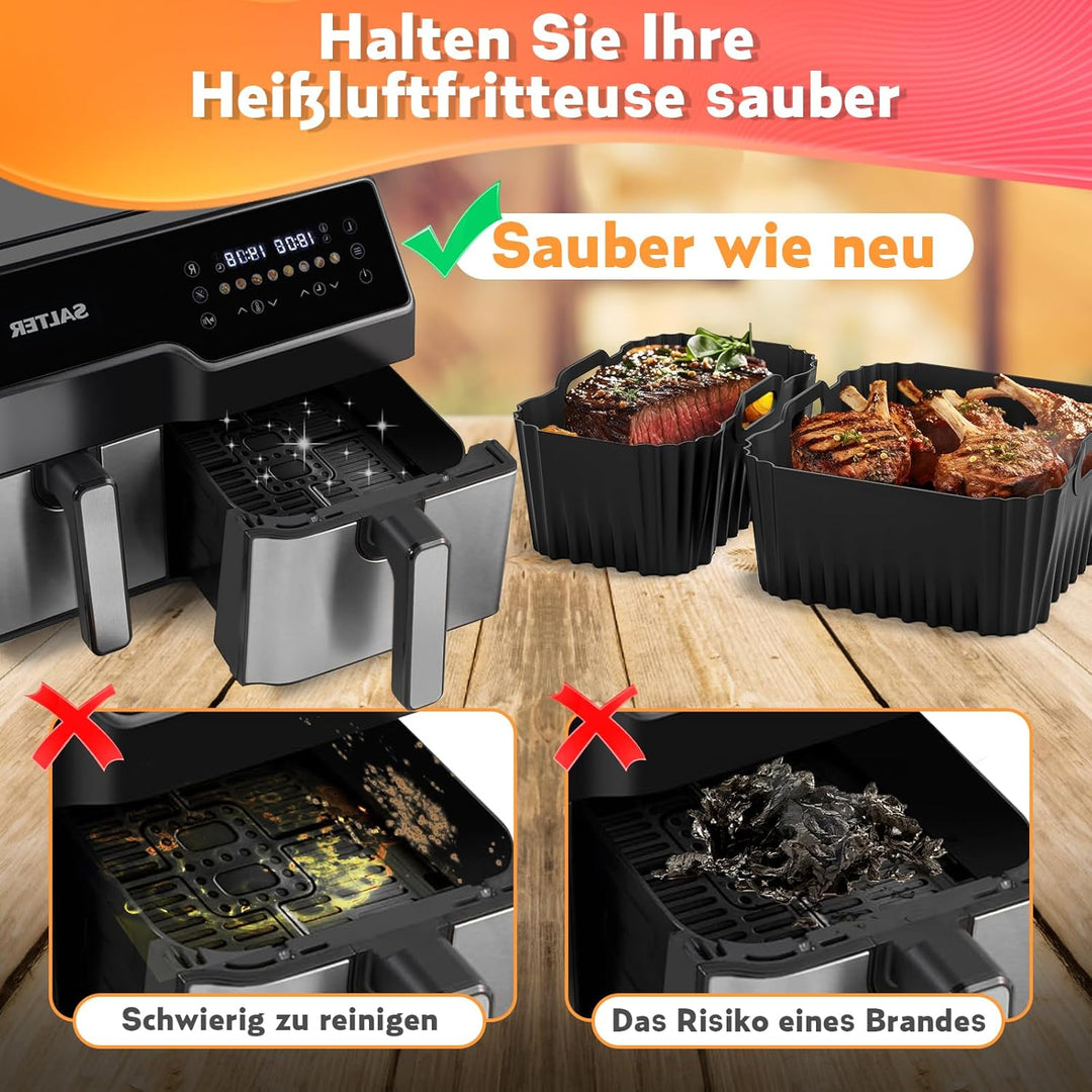 Heissluftfritteuse Zubehör für Tefal Ey9018 Dual Easy Fry 8,3L(5,2+3,1L), Airfryer Silikonform Zubeh