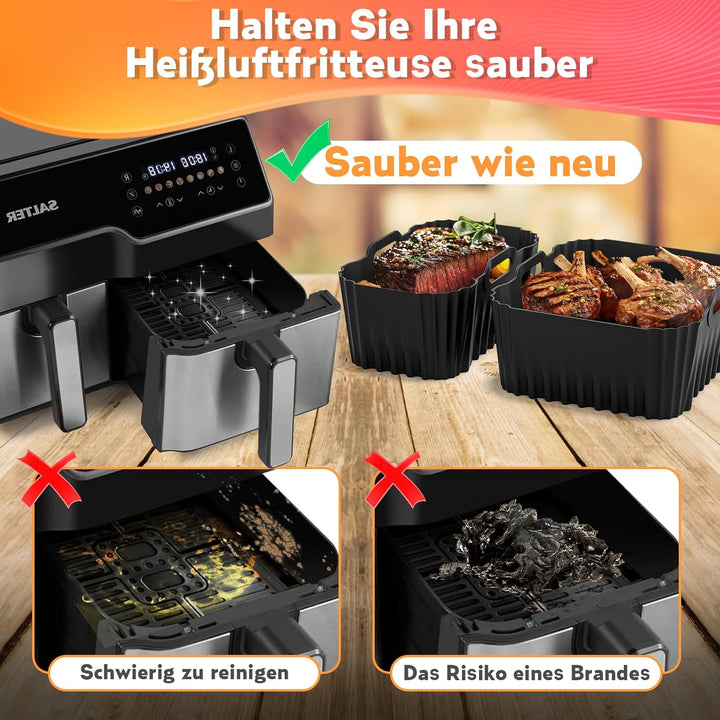 Heissluftfritteuse Zubehör für Tefal Ey9018 Dual Easy Fry 8,3L(5,2+3,1L), Airfryer Silikonform Zubeh