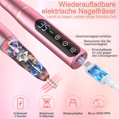 Nagelfräser Set Elektrisch,NAILGIRLS 11 in 1 Aufladbare Professional Electric Nail Drill Machine,Pro