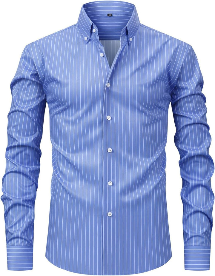 Herren Hemd Langarm Gestreifte Freizeithemden Knopfleiste Business Langarmhemd Baumwolle Westernhemd
