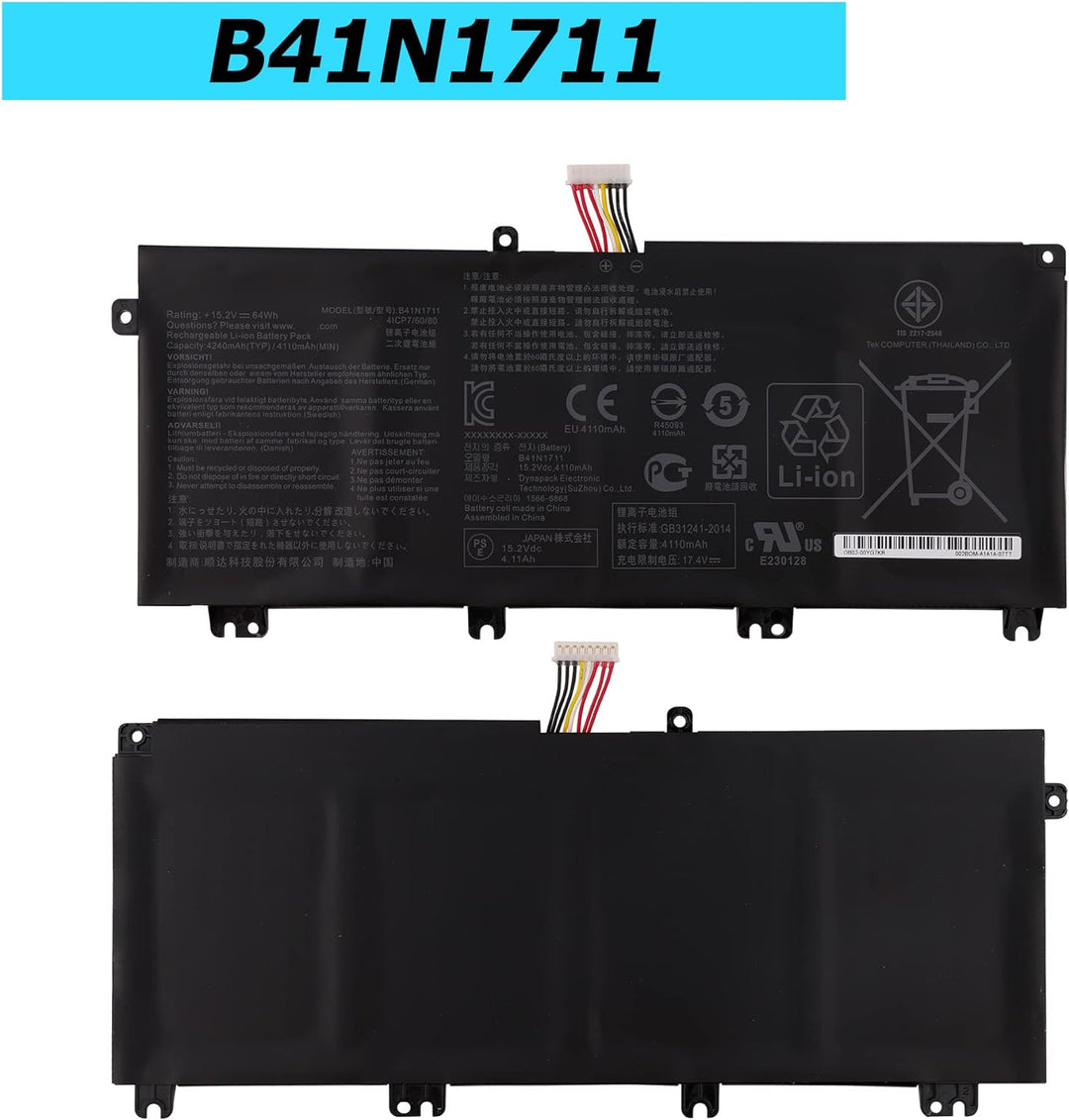 Vvsialeek B41N1711 64WH Ersatz Laptop Akku Kompatibel Für Asus ROG GL703GE GL703VD GL503G GL503GE GL