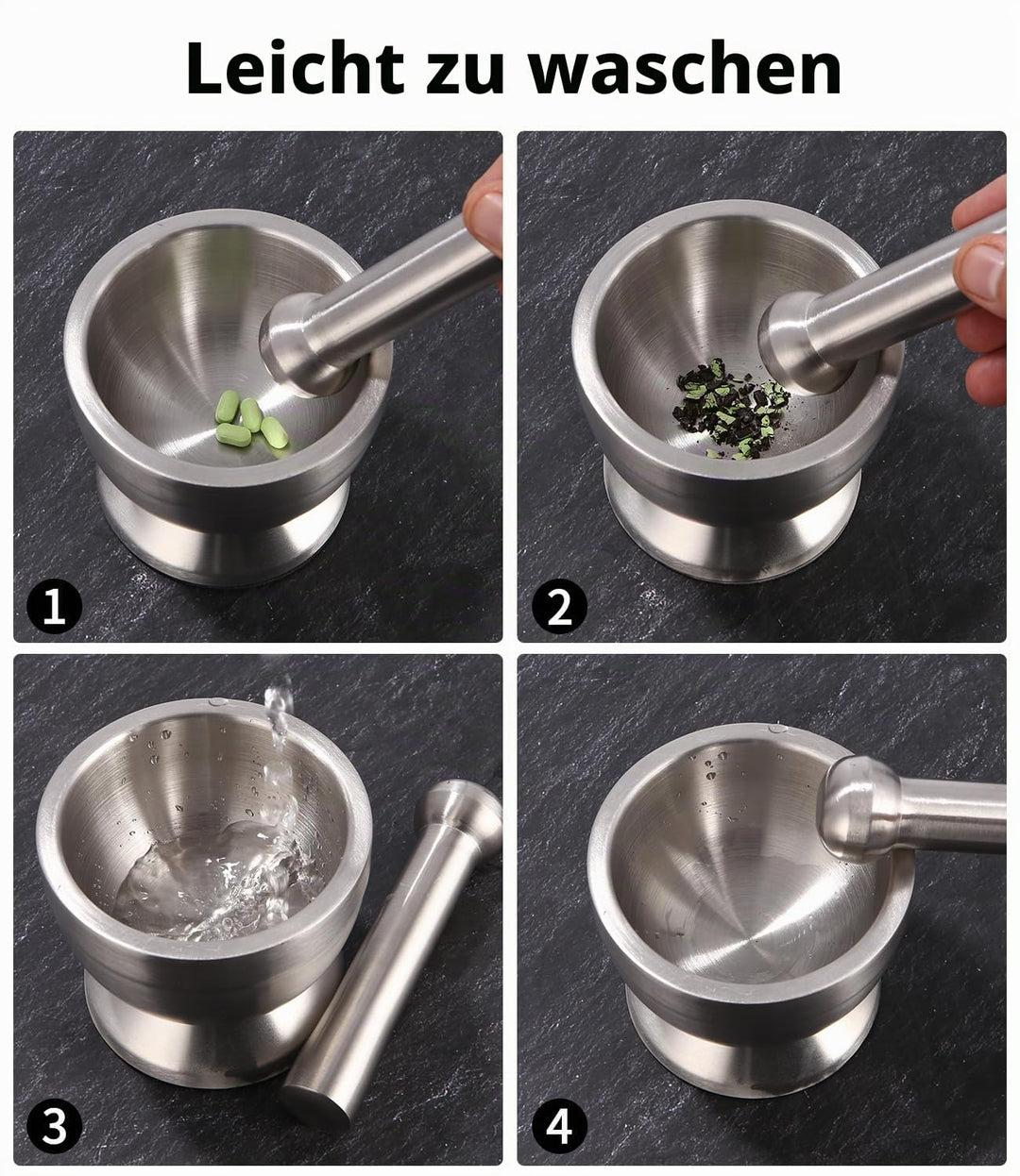 304 Mörser mit Stössel Set mit Stössel Klein, Löffel und Silikondeckel Gewürzmühle Brecher Kräutersc