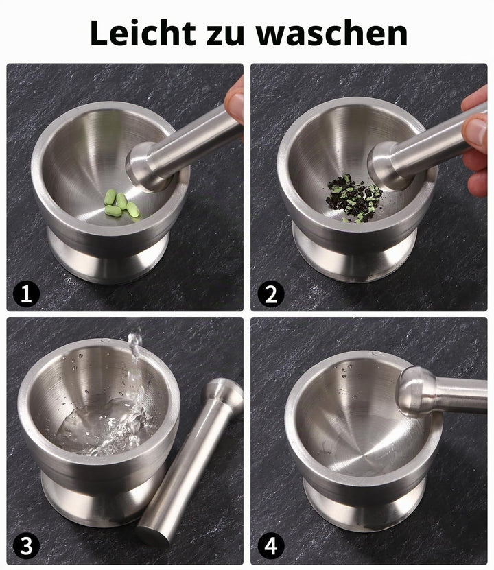 304 Mörser mit Stössel Set mit Stössel Klein, Löffel und Silikondeckel Gewürzmühle Brecher Kräutersc