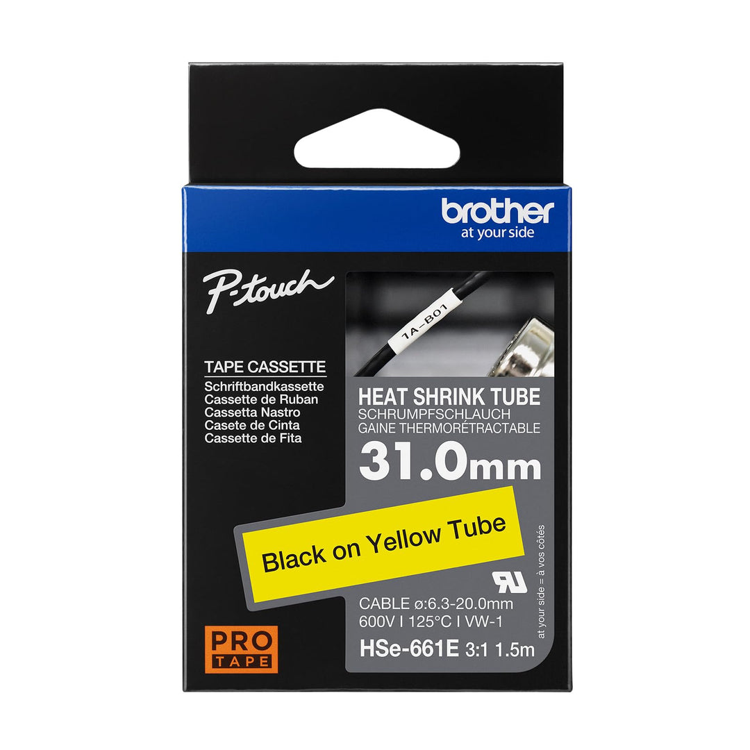 Brother Original Pro Tape HSe-661E Schrumpfschlauch – schwarz auf gelb
